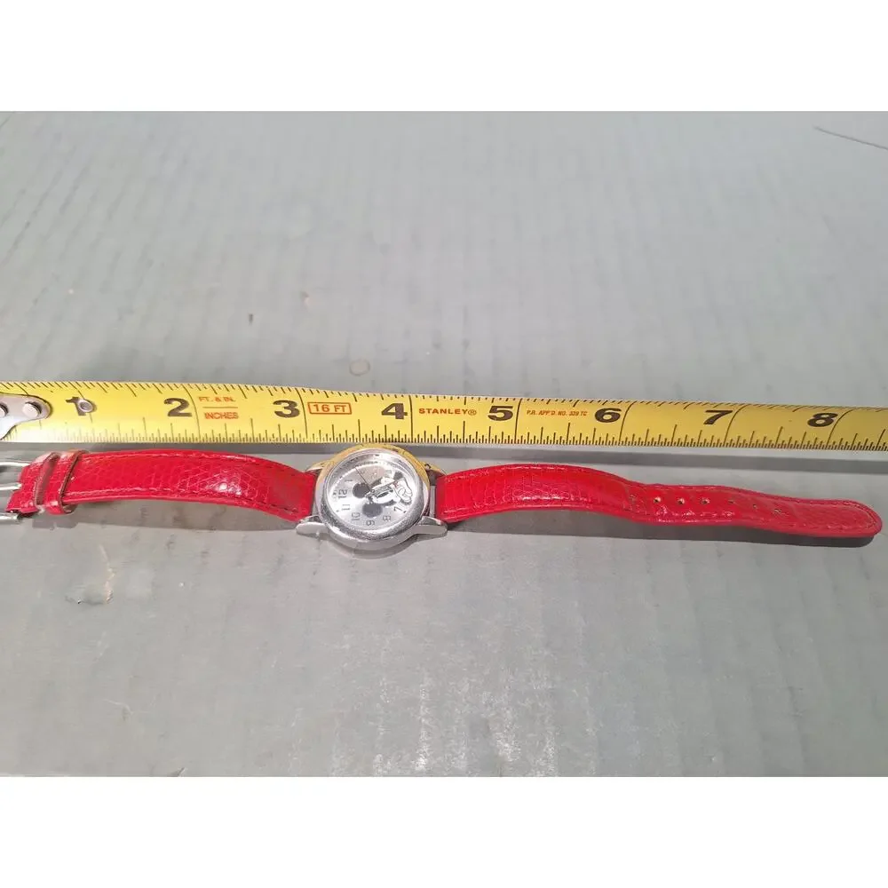 Disney Mickey Mouse Red Strap Quartz Watch MK1018B Accutime Runs Great!